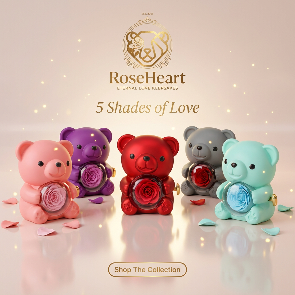 RoseHeart Teddy Bear Rose Jewelry Box with a free Heart necklace