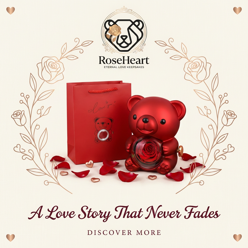 RoseHeart Teddy Bear Rose Jewelry Box with a free Heart necklace