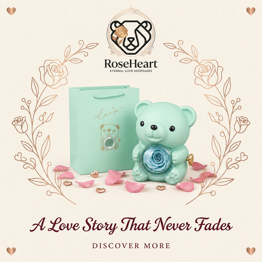 RoseHeart Teddy Bear Rose Jewelry Box with a free Heart necklace