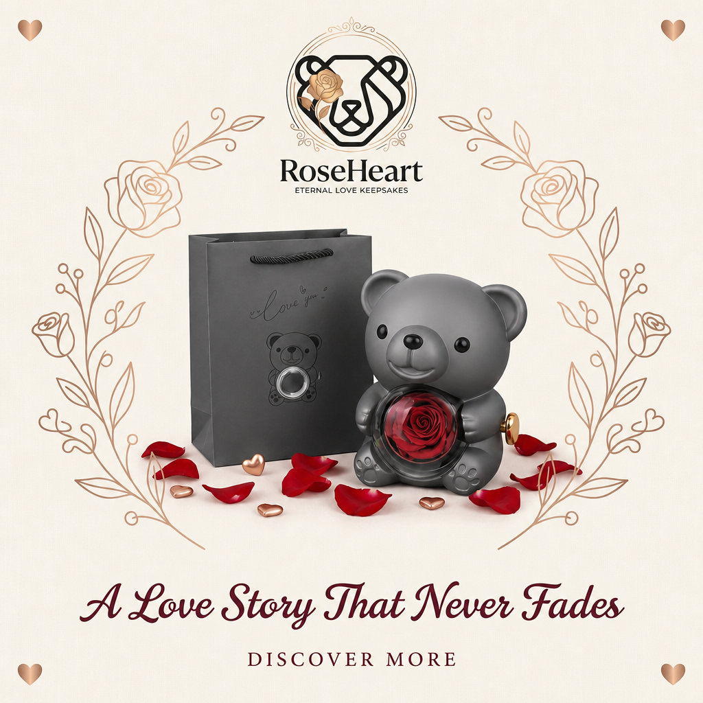 RoseHeart Teddy Bear Rose Jewelry Box with a free Heart necklace
