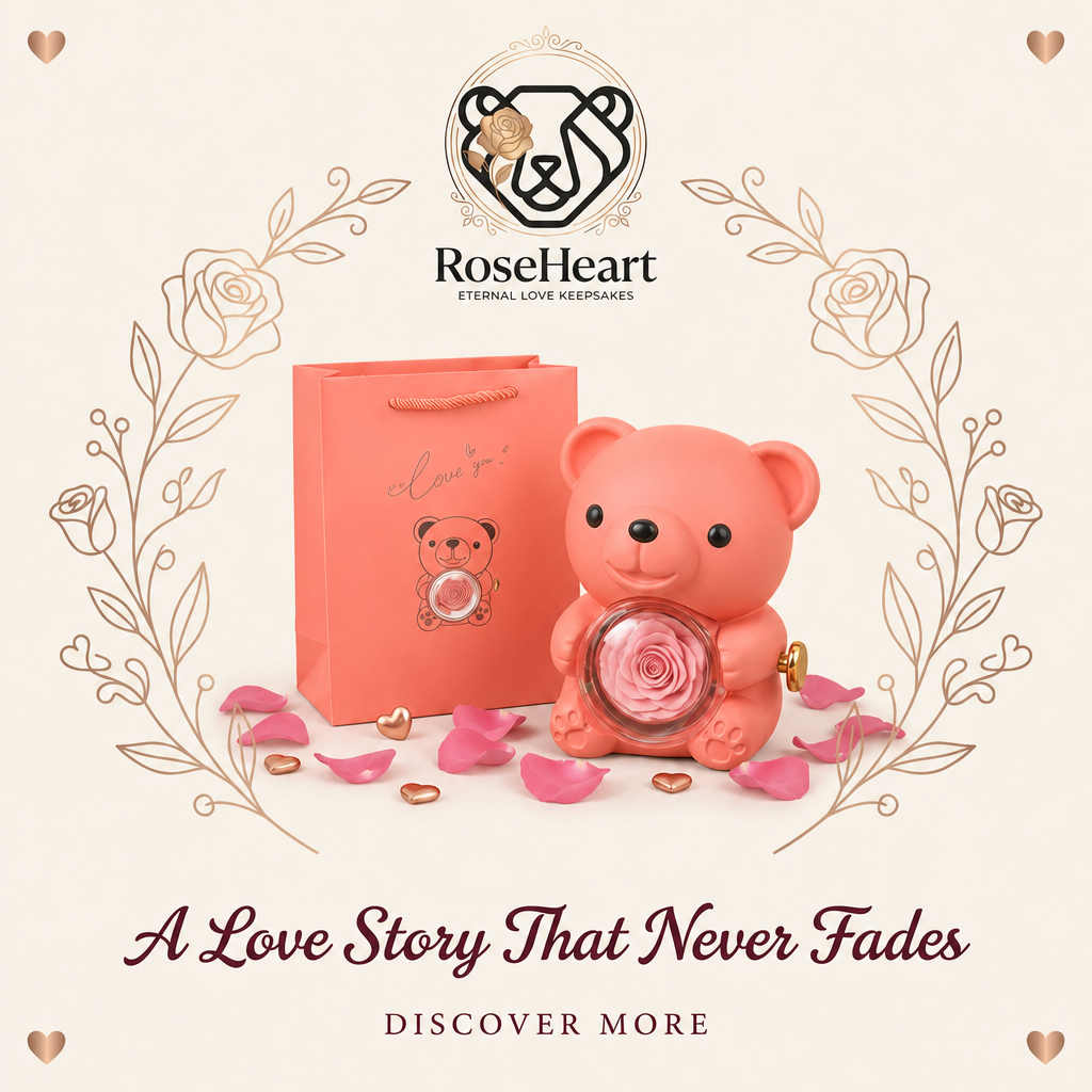 RoseHeart Teddy Bear Rose Jewelry Box with a free Heart necklace